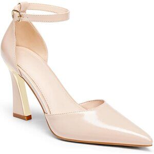 Women's Nude Point Closed Toe Buckle Ankle Strap Comfortable Stylish Pumps Heel